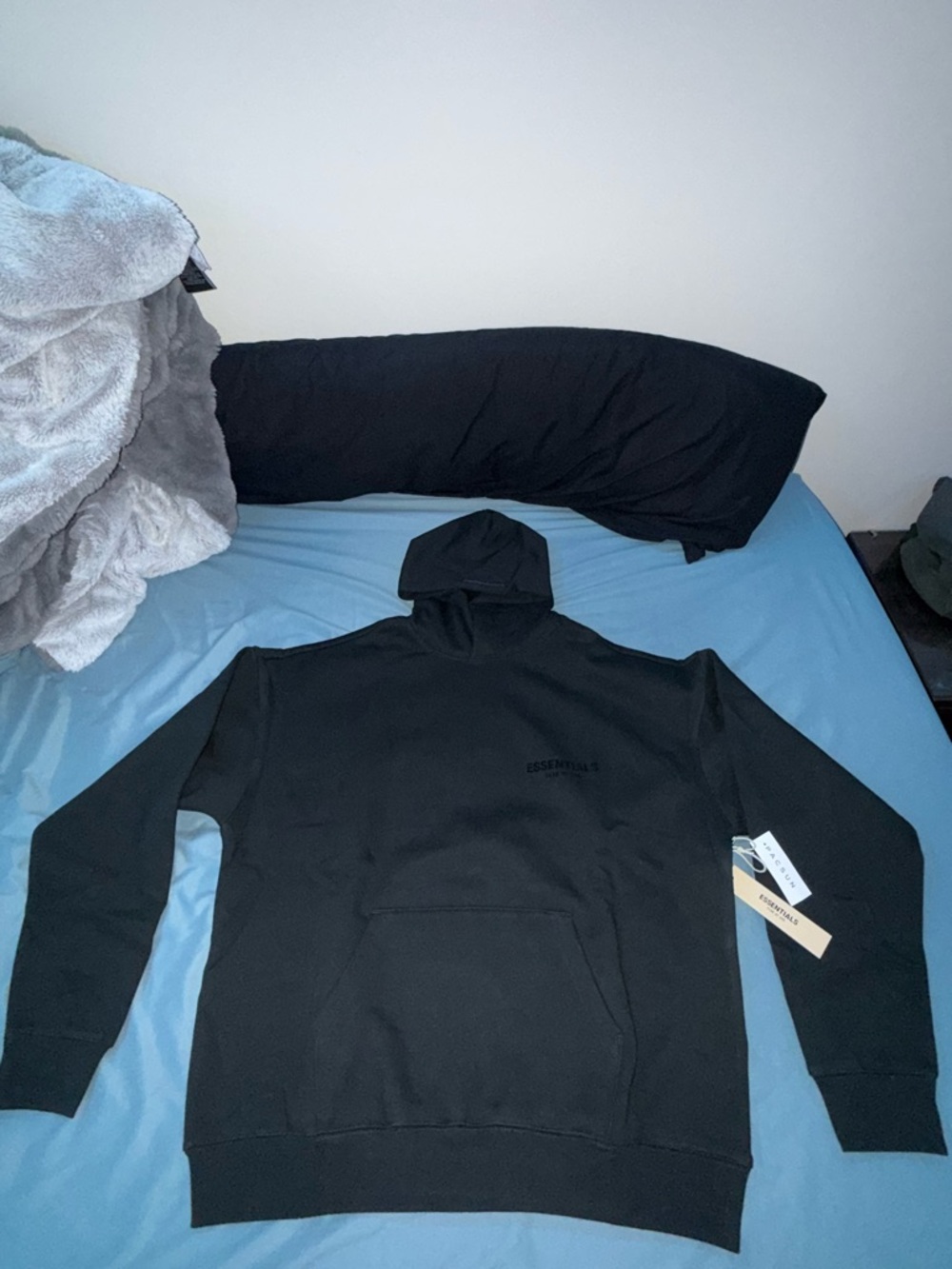 Brand new-Essentials Black Pullover Hoodie with Subtle Logo